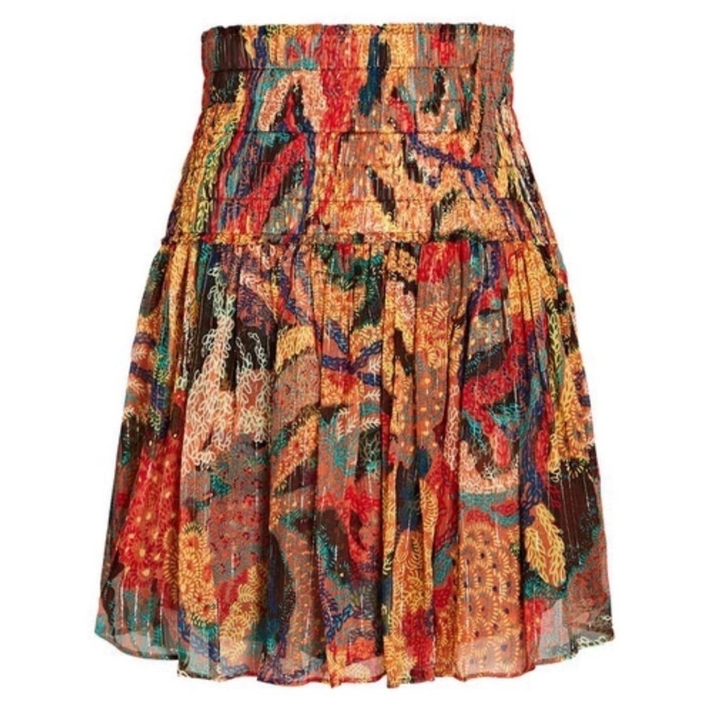 A.L.C. Luna Printed Elastic Waist Silk Mini Skirt Metallic Multi New Size 0 - Picture 9 of 9